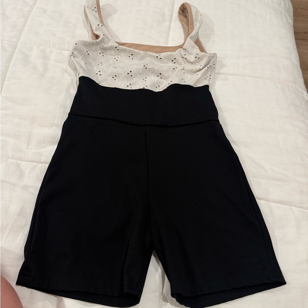 Stylish Black and White Women's Romper eyelet detail
